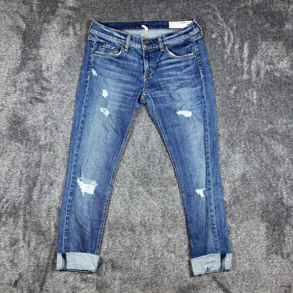 Rag & Bone JEAN Colvin Distressed Skinny Jeans Size 26 Blue Denim Low Rise